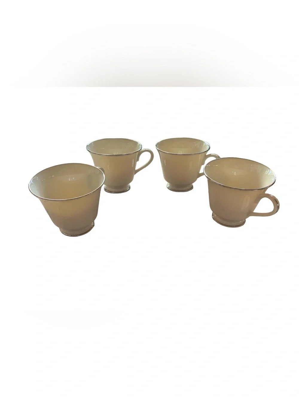 Lenox 4 MAYWOOD FOOTED CUP & SAUCER Sets Cream Ivory Platinum Tea Coffee‎
